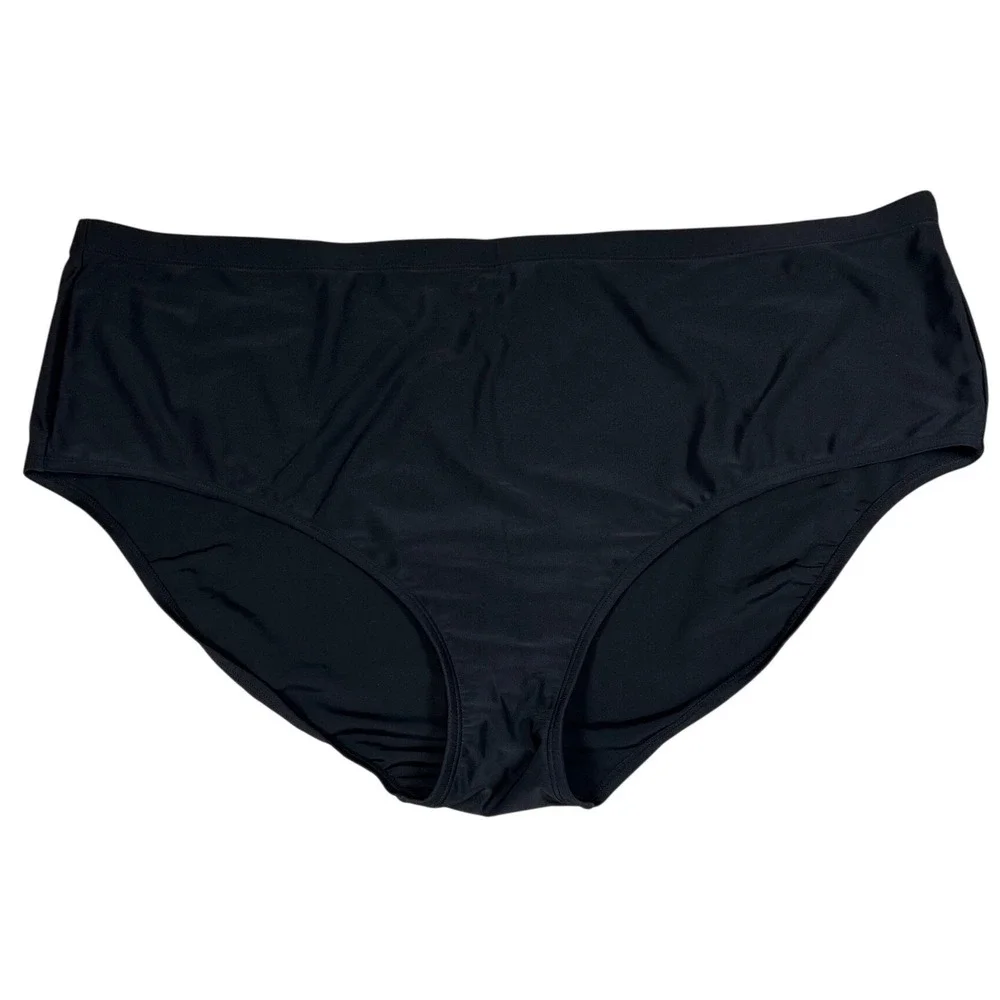 Black High Waisted Swim Bottoms Full Coverage Bikini Briefs Size 32 Plus Size